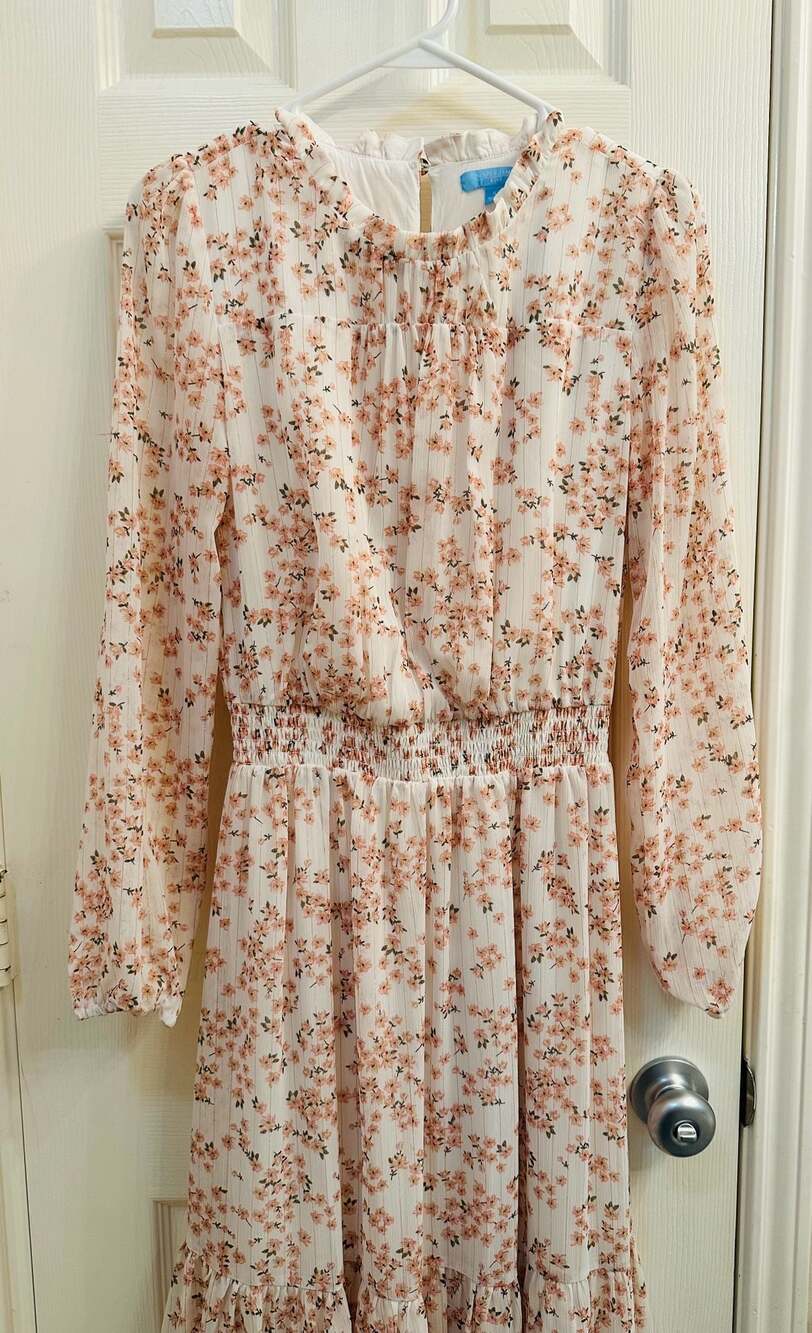 Draper James RSVP Pink Floral Metallic Stripe Long Sleeve Midi Dress